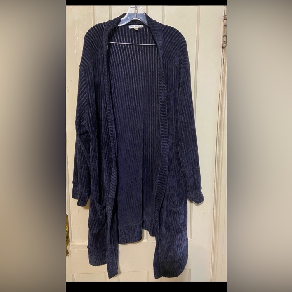 Say What? Women’s navy Ribbed Duster Cardigan Sweater, 3X - Picture 3 of 8